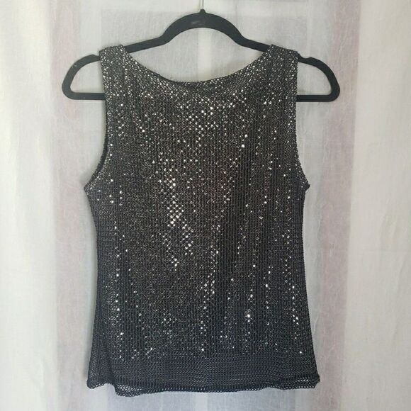 Studio Y Black Sequin Tank Top Y2K Fairy Grunge Whimsigoth Emo Punk Women Size L - Picture 5 of 11